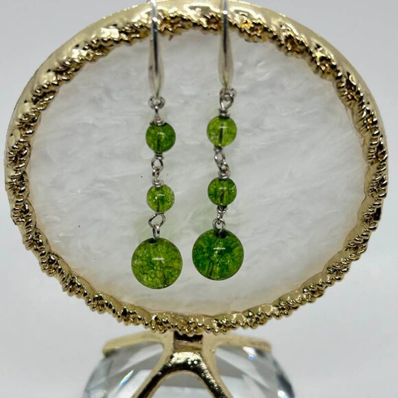 Peridot, And Sterling Silver, Dangle  Earrings - Picture 3 of 3